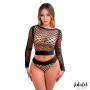 Yara Long Sleeve Fishnet Set Black One size