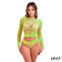 Yara Long Sleeve Fishnet Set Yellow Fluor One Size