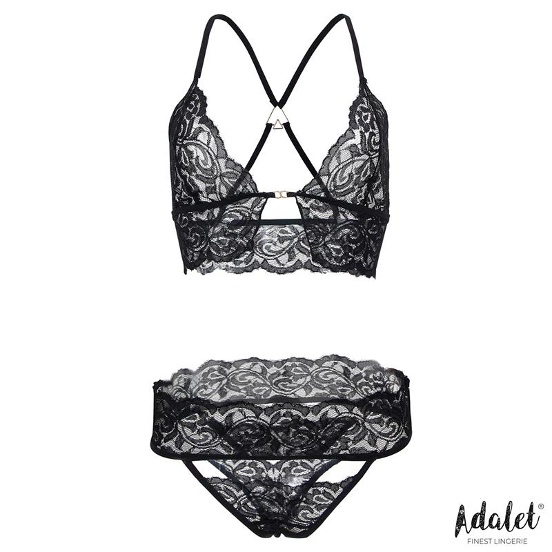Ella Lace Bra, Thong, Mask, and Cuffs Set
