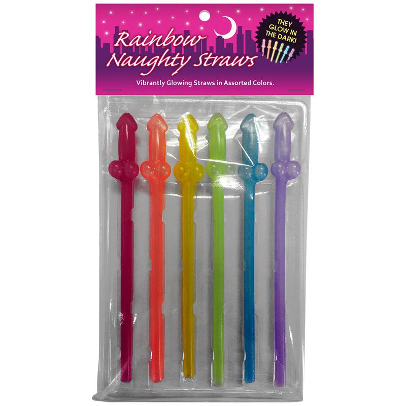 Set of 6 Glow-in-the-Dark Rainbow Penis Straws