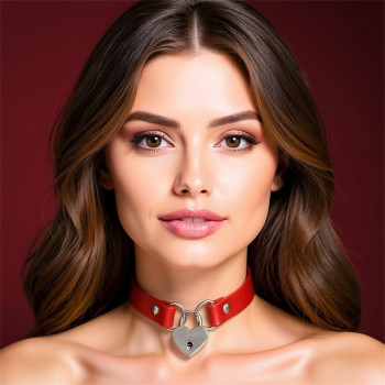 Collar with Heart Lock Vegan Leather One Size