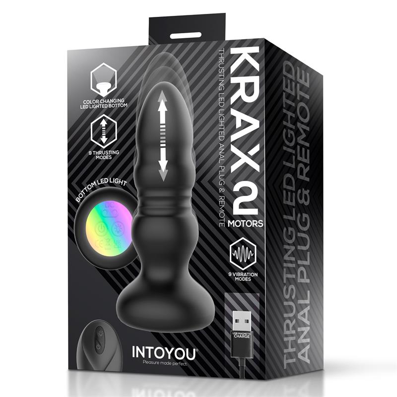 Krax Butt Plug with Vibration, Thrusting, Led Light and Remote