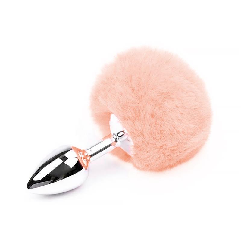 Soft Pink Faux fur Rabbit Tail Stainless Plug Size S