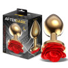 Golden Metal Anal Plug with Red Rose Base Size L