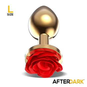 Golden Metal Anal Plug with Red Rose Base Size L