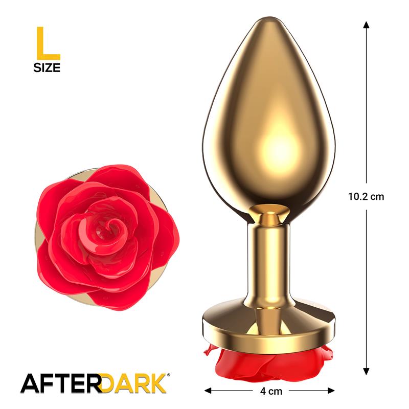 Golden Metal Anal Plug with Red Rose Base Size L
