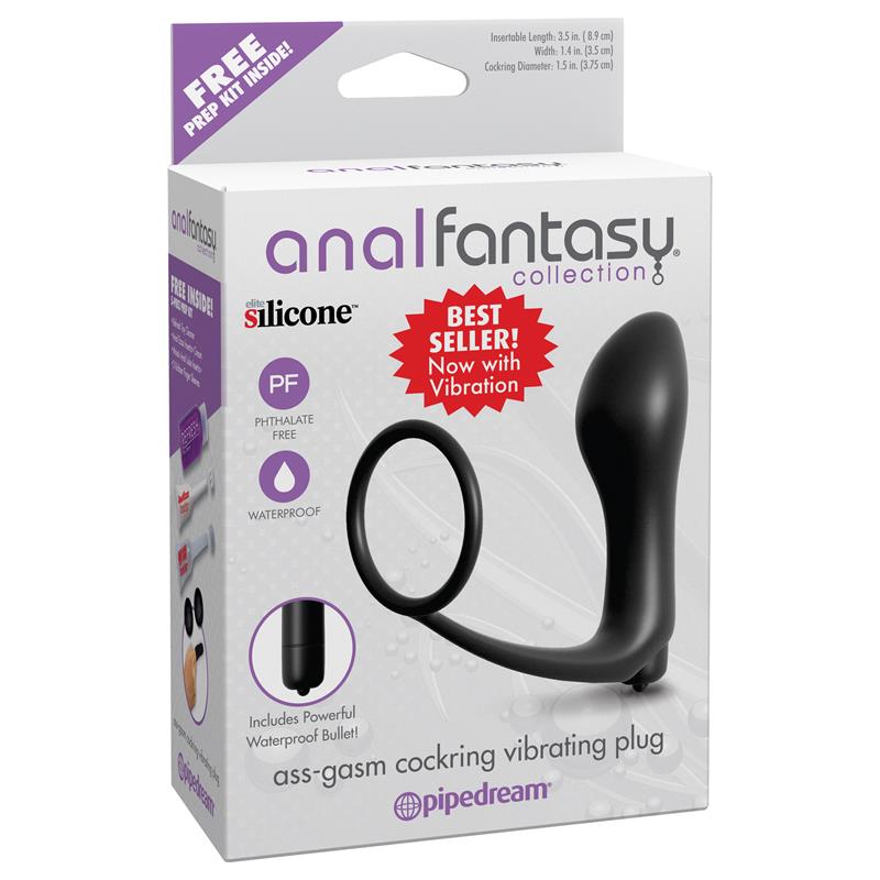 Ass-Gasm Cockring Vibrating Plug  - Colour Black