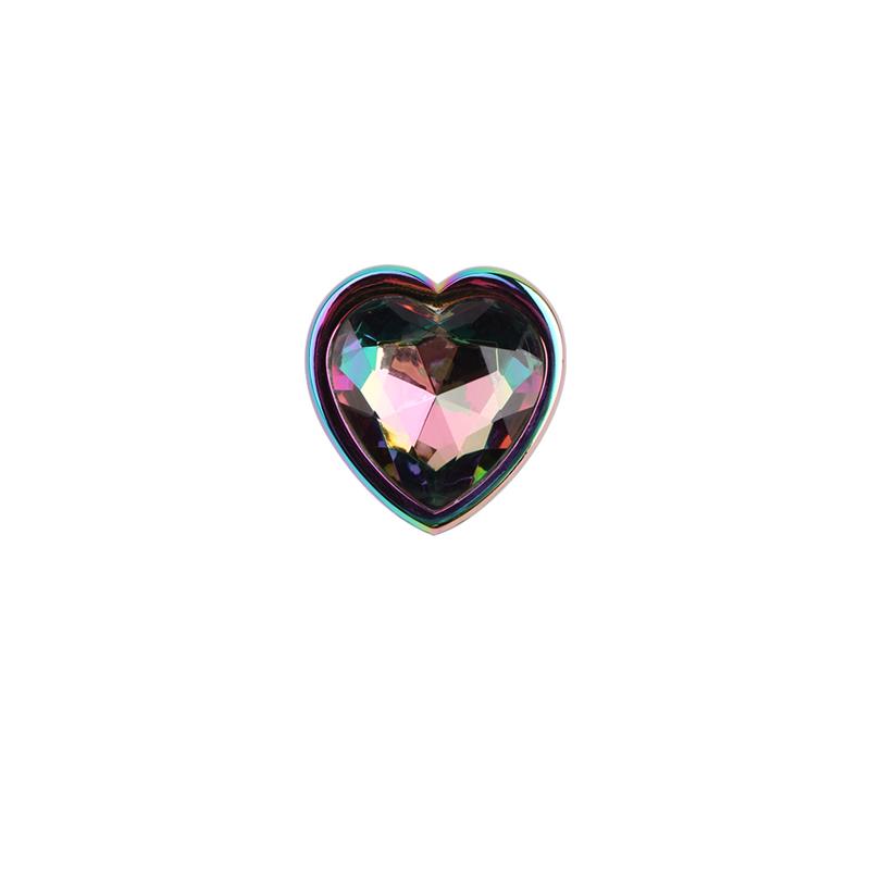 Rainbow Effect Metal Butt Plug with Heart Jewel 2,7