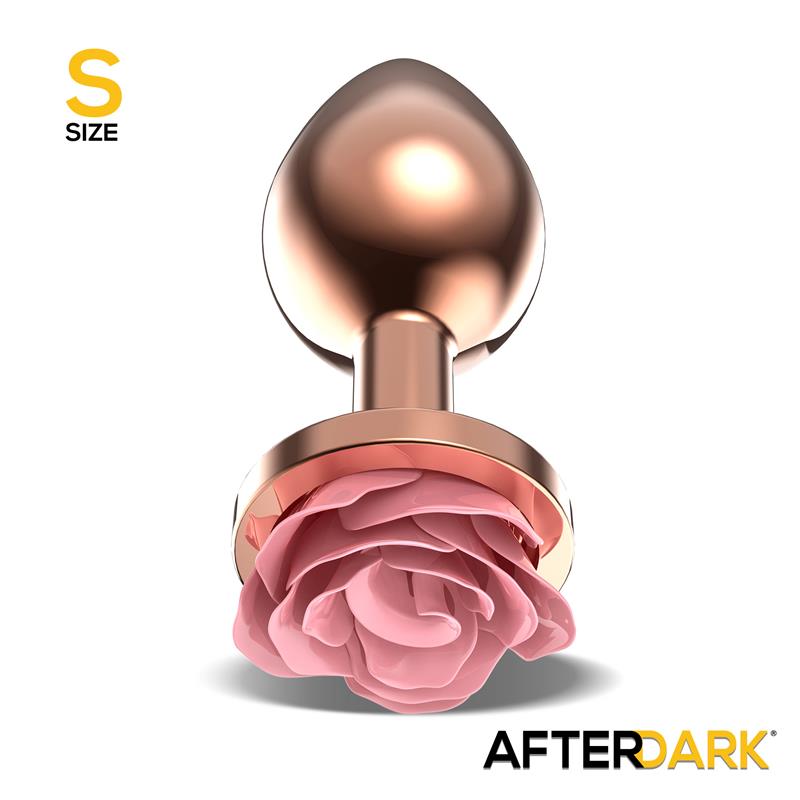 Rosegold Metal Anal Plug with Pink Rose Base - Size S