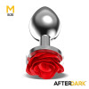 Metal Anal Plug with Red Rose Base - Size M