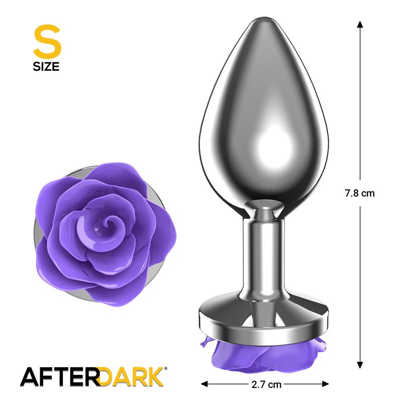 Metal Anal Plug with Purple Rose Base - Size S