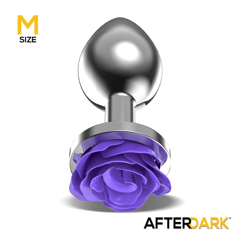 Metal Anal Plug with Purple Rose Base - Size M