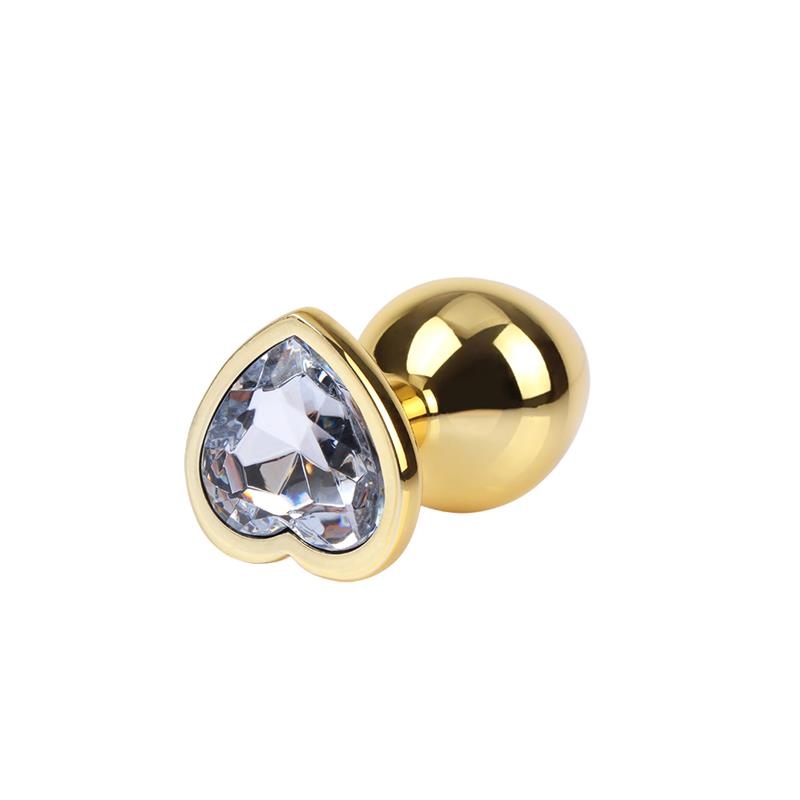 Clear Heart Golden Anal Plug with Jewel Size M