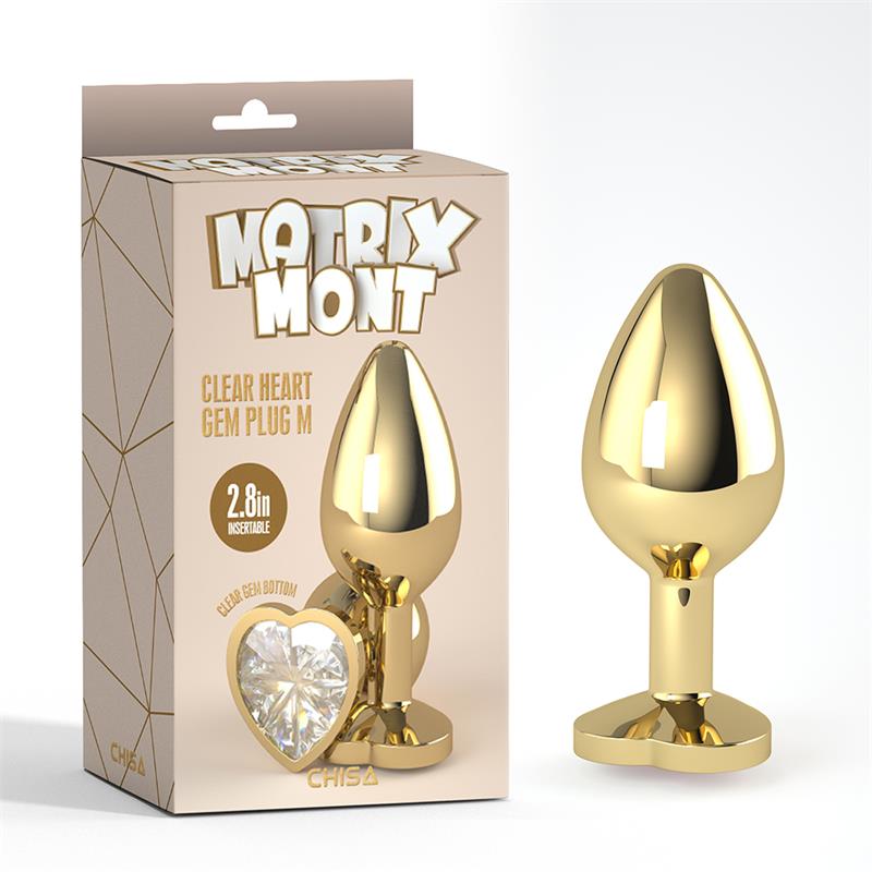 Clear Heart Golden Anal Plug with Jewel Size M