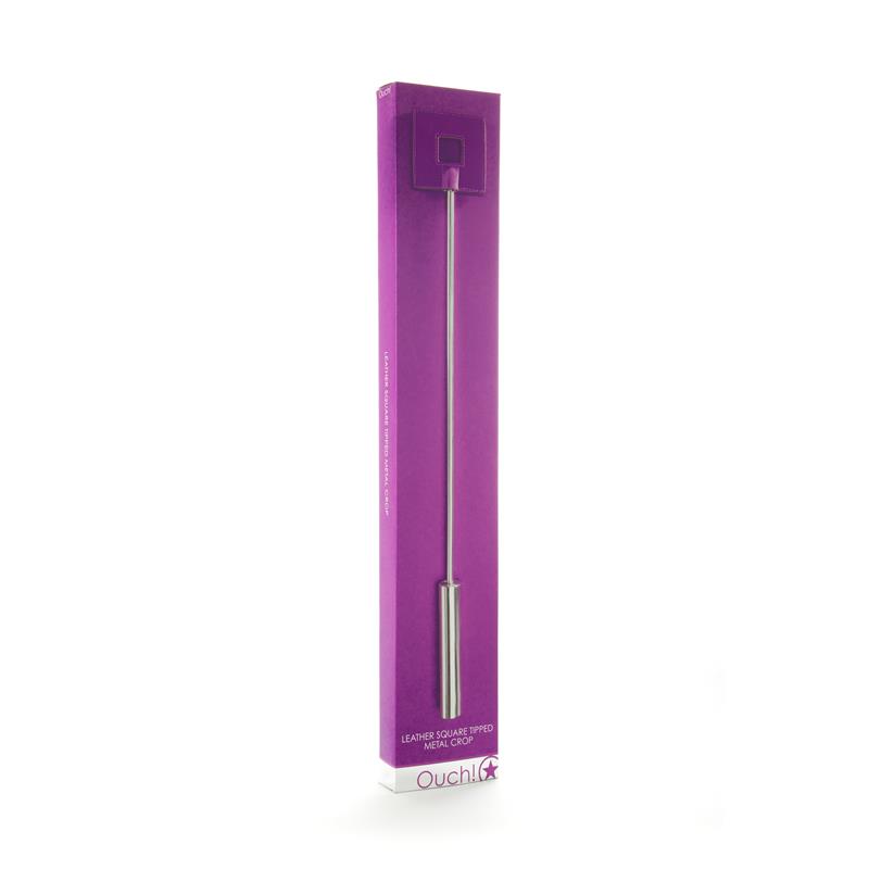 Shots Ouch! Whips and Paddles Leather Square Tipped Crop Purple