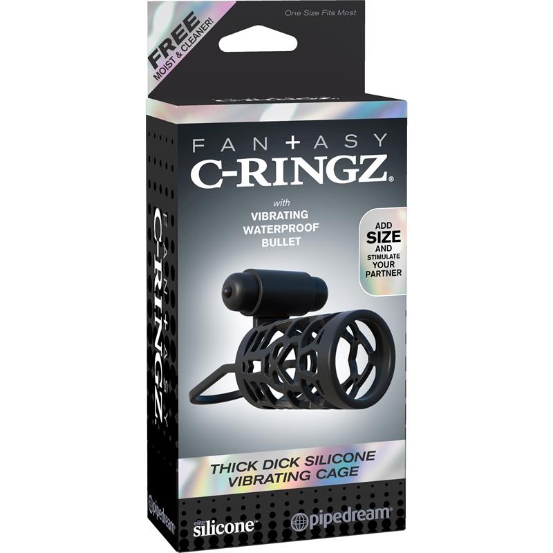 Fantasy C-Ringz Thick Dick Silicone Vibrating Cage Black