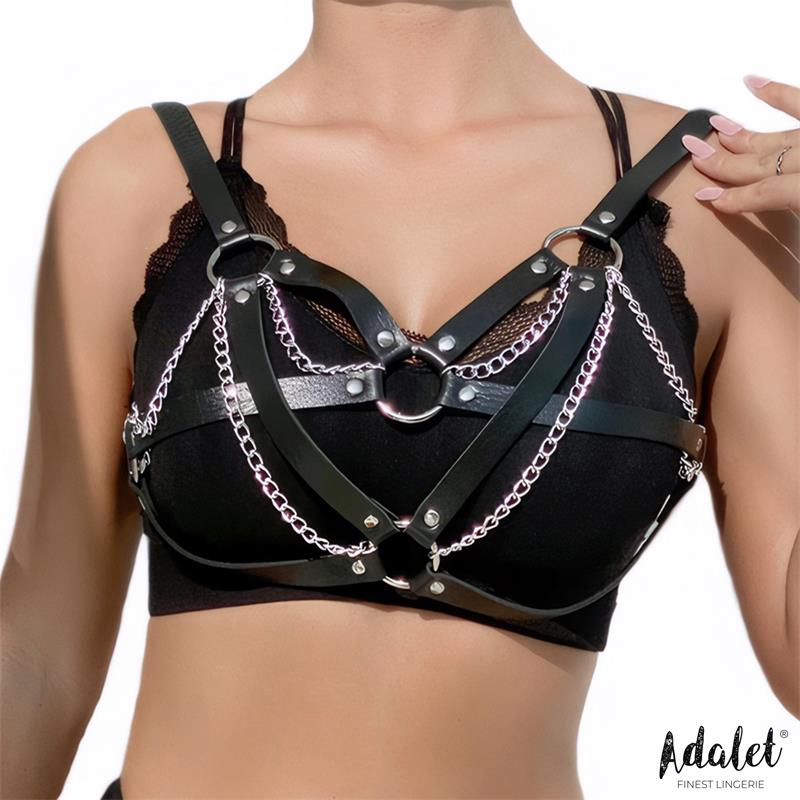 Karina Vegan Leather Harness Top with Chain One size