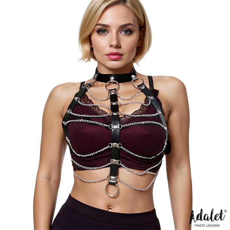 Hilda Vegan Leather Chest Harness with Chain One size