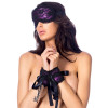 Bondage Satin Look Handcuffs with Mask Purple