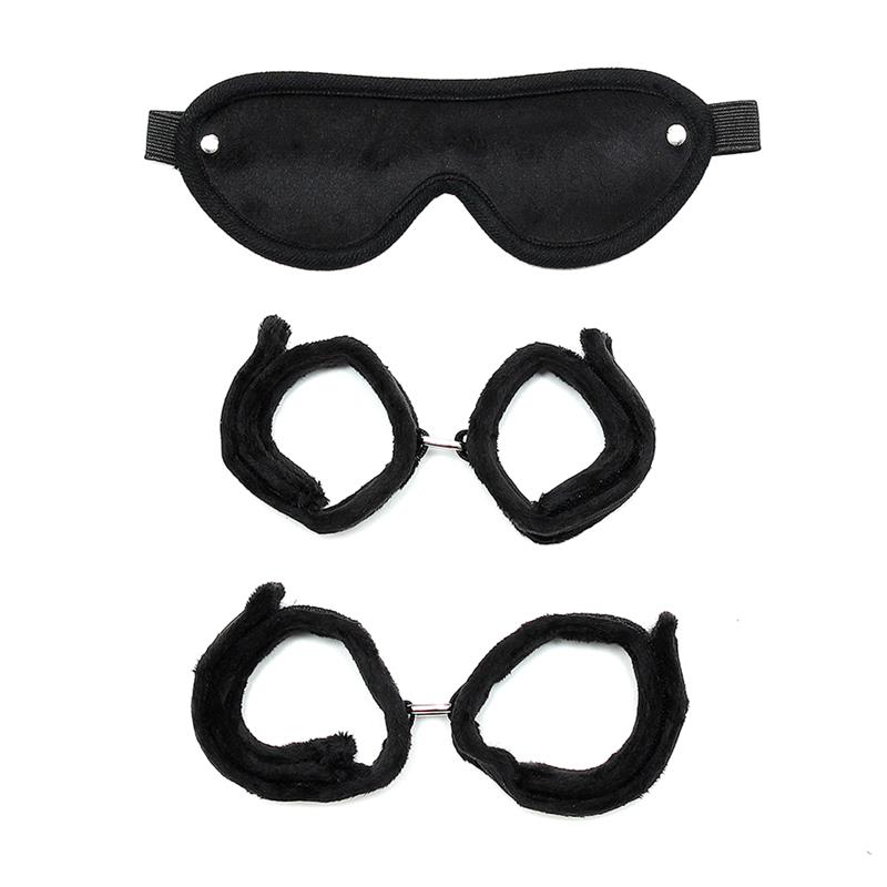 Handcuffs, AnkleCuffs and Mask Black