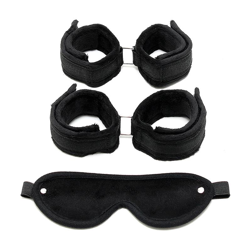 Handcuffs, AnkleCuffs and Mask Black