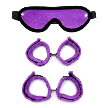 Handcuffs Foot Cuffs and Mask Purple