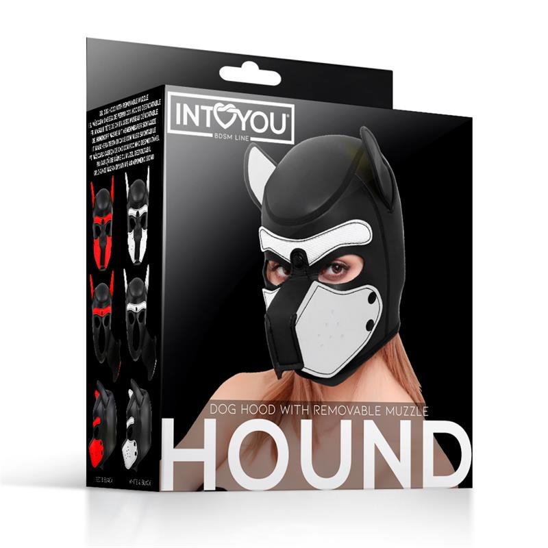 Hound Neoprene Dog Hood with Removable Muzzle White/Black One Size