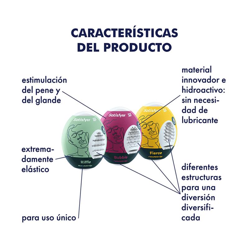 Set of 3 Masturbator Egg Riffle, Bubble and Fierce