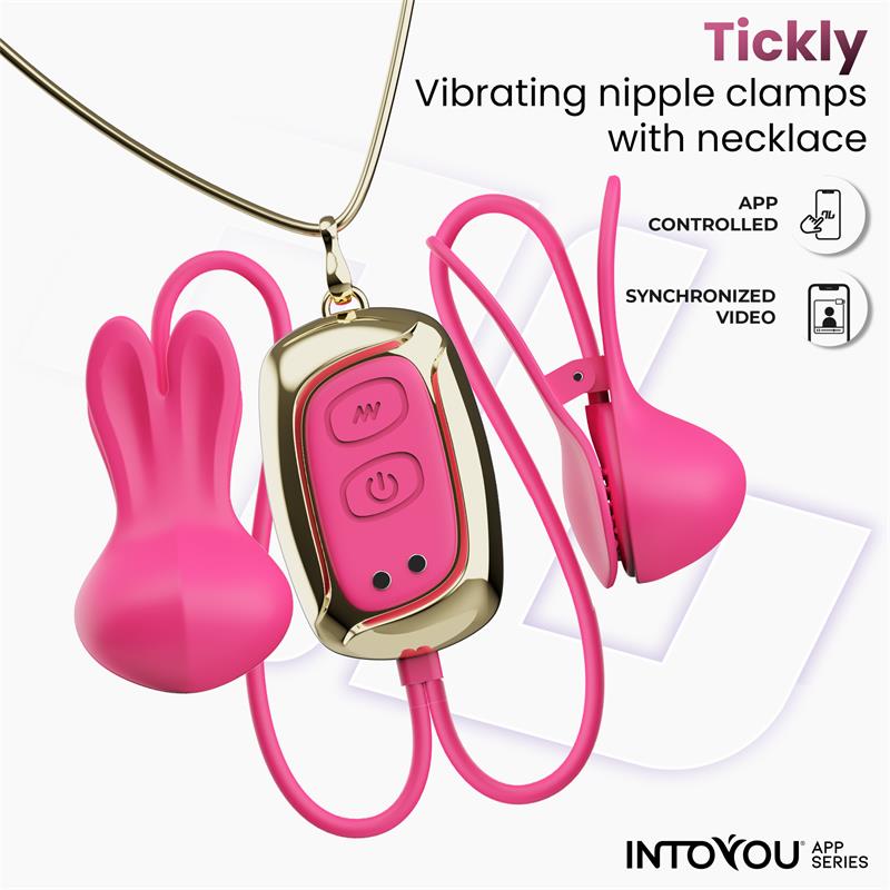 Tickly Nipple Clamps ith Vibration, Remote and Necklace with App