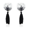 Self-Adhesive Heart Sequin Nipple Cover with Tassel Silver/Black