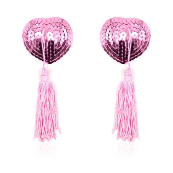 Self-Adhesive Heart Sequin Nipple Cover with Tassel Pink