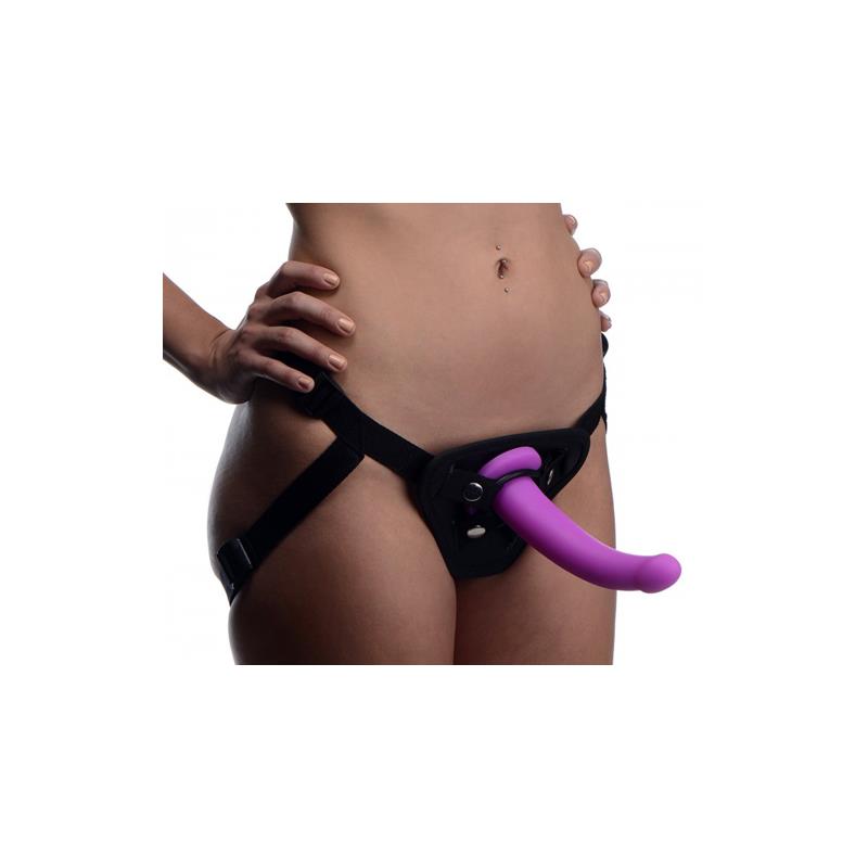 Navigator Silicone G-Spot Dildo with Harness Purple