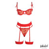 Yvonne bra, thong, and garter belt Set with Hearts Red