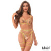 Zoey Bra, Thong, Garter Belt, and Yellow Floral Garters Set