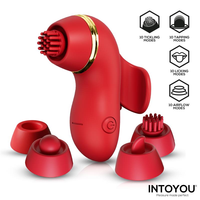 Beeny Stimulator with 4 Caps, Suction, Tapping, Tickling and Licking