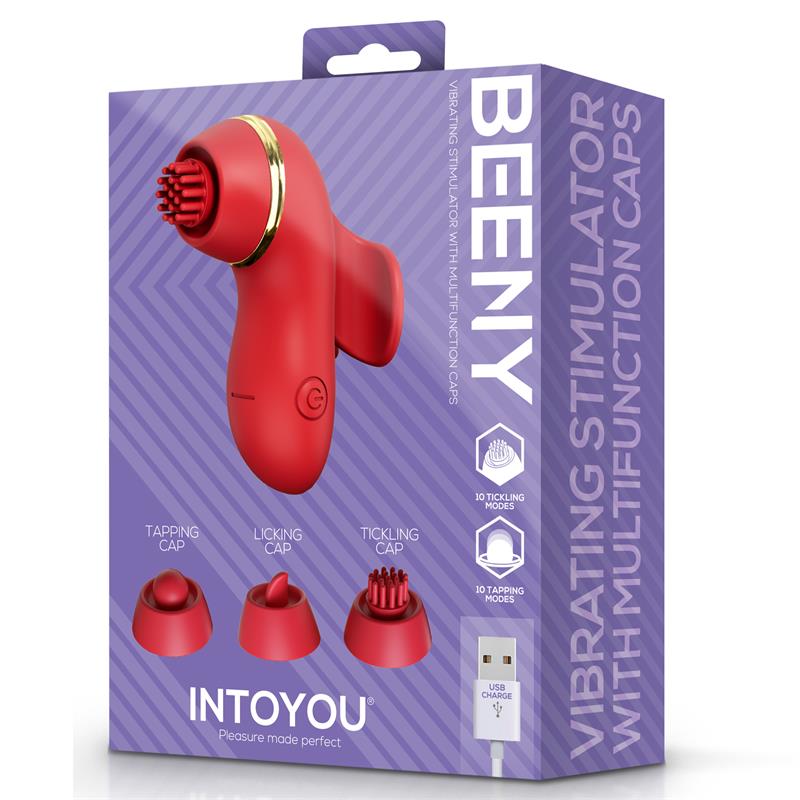 Beeny Stimulator with 4 Caps, Suction, Tapping, Tickling and Licking