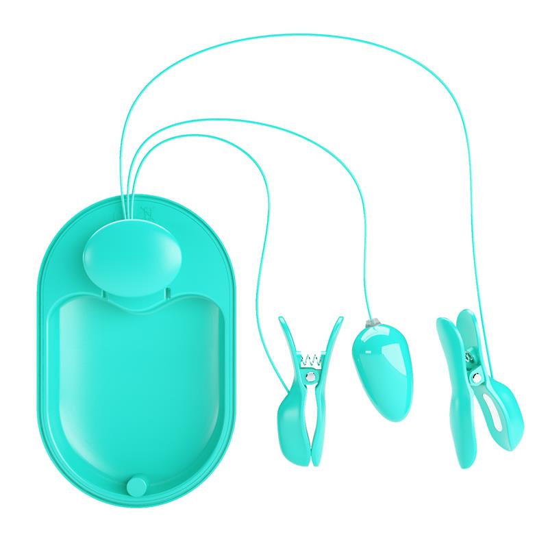 Surprise Box Vibrating Egg with Electric Shock Nipple Clamps Blue