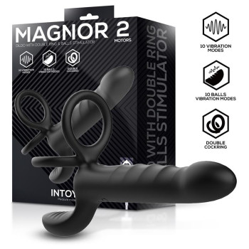 Magnor Dildo with Double Ring and Balls Stimulator