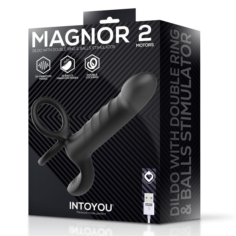 Magnor Dildo with Double Ring and Balls Stimulator