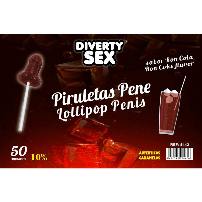 50 penis-shaped lollipops ron-cola flavor 10% alcohol