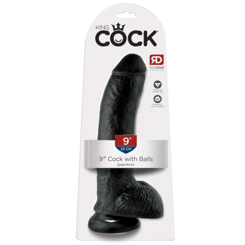 23cm Cock with Balls Svartur