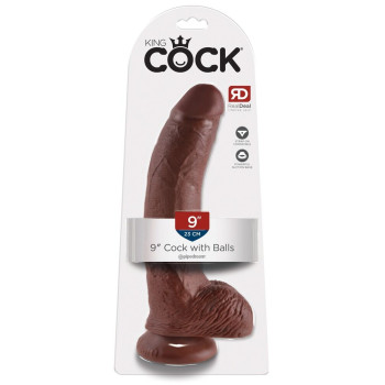 23cm Cock with Balls Brúnn