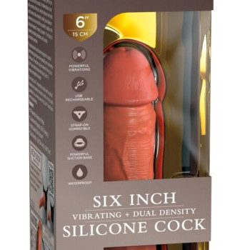 Tan 6" Vibrating + Dual Density Silicone Cock