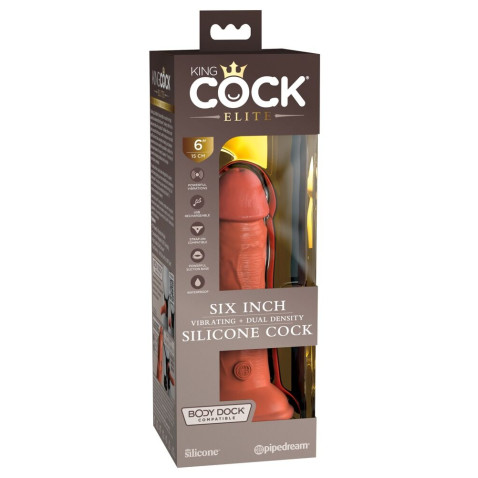 Tan 6" Vibrating + Dual Density Silicone Cock