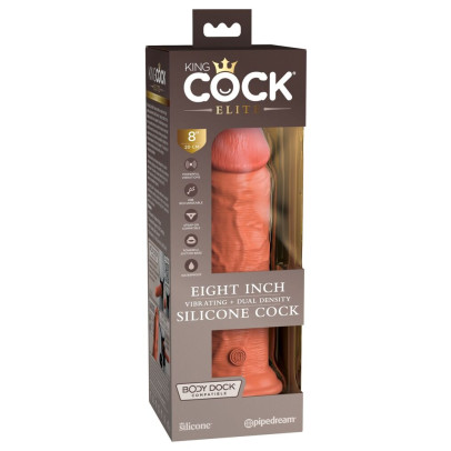 Tan 8" Vibrating + Dual Density Silicone Cock