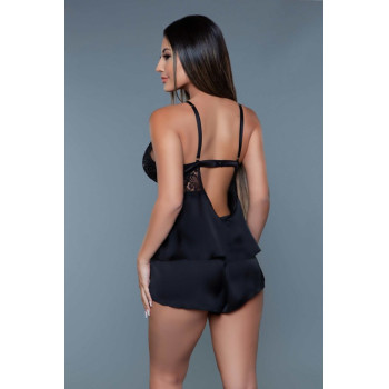 Eyelash Cami Set with Plunging Neckline