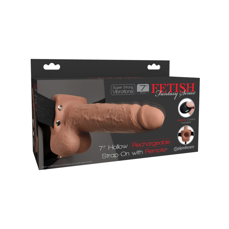 Fetish Fantasy 7" Hollow Rechargeable Strap-On with Remote, Tan