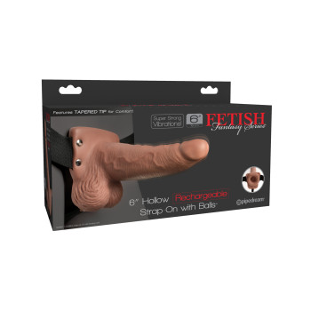 Fetish Fantasy 6" Hollow Rechargeable Strap-On with Balls, Tan