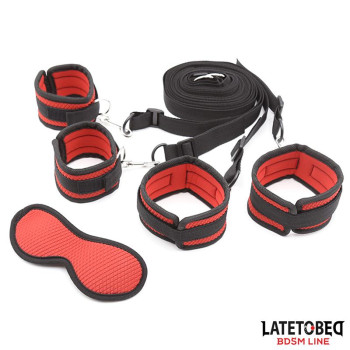  Bed Eestraint Set with Blindfold Adjustable Cuffs