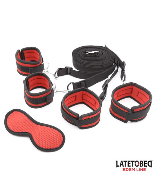  Bed Eestraint Set with Blindfold Adjustable Cuffs